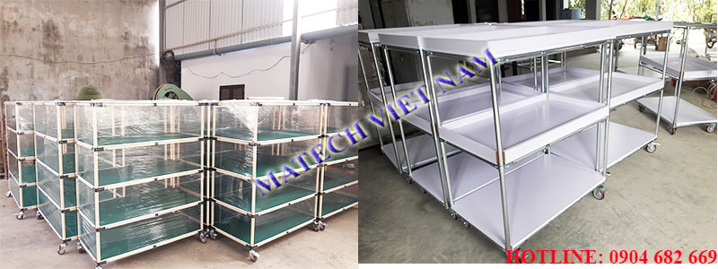 Xe đẩy hàng ống thép bọc nhựa