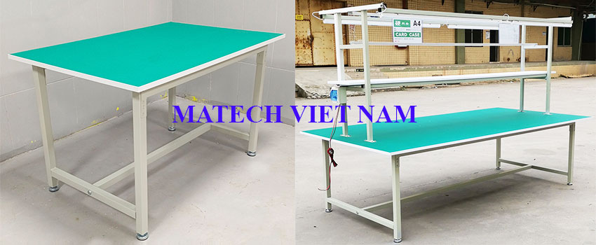 ban thao tac khung thep mat go son tinh dien mau ghi