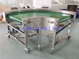 Băng tải cong 90 khung inox