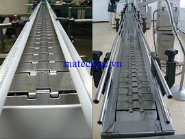 Băng tải xích bản lề inox có thành chắn di động