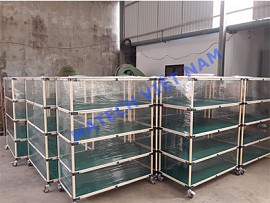 Xe đẩy 5 tầng ống thép bọc nhựa mặt gỗ