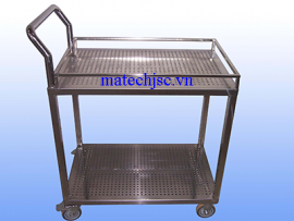 Xe đẩy hai tầng phòng sạch mặt bàn đột lỗ