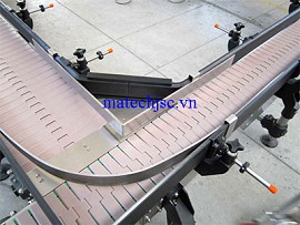 Chuyển tiếp hai băng tải xích bản lề nhựa vuông góc