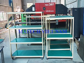 Xe đẩy hàng 4 bánh khung thép mặt gỗ