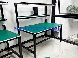 Bàn thao tác khung thép mặt gỗ chống tĩnh điện sơn đen