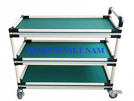 Xe đẩy hàng 3 tầng ống thép bọc nhựa có thành chắn ống xung quanh
