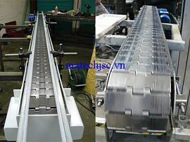 Băng tải xích bản lề inox có thành chắn