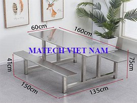 Bàn ghế ăn inox căng tin, trường học ghế liền