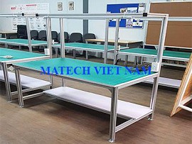Bàn thao tác khung nhôm 2 tầng có đèn