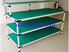 Bàn thao tác ống thép bọc nhựa 4 tầng chống tĩnh điện