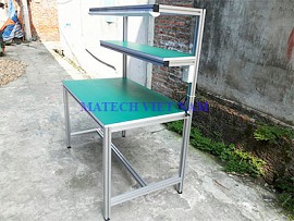 Bàn thao tác nhôm định hình 2 mặt gỗ có dàn đèn