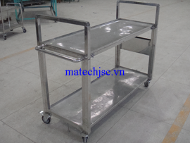 Xe đẩy tay inox phòng sạch có thành chắn điều chỉnh được