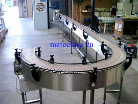 Băng tải xích bản lề nhựa uốn cong 180 độ
