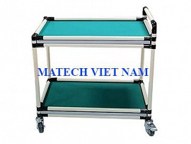 Xe đẩy hàng 2 tầng ống thép bọc nhựa có thành chắn ống xung quanh