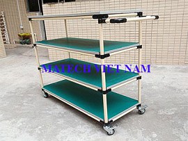 Xe đẩy hàng 4 tầng ống thép bọc nhựa lắp khớp nối HJ