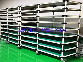 Xe đẩy hàng 9 tầng 2 khoang ống thép bọc nhựa lắp khớp nối HJ